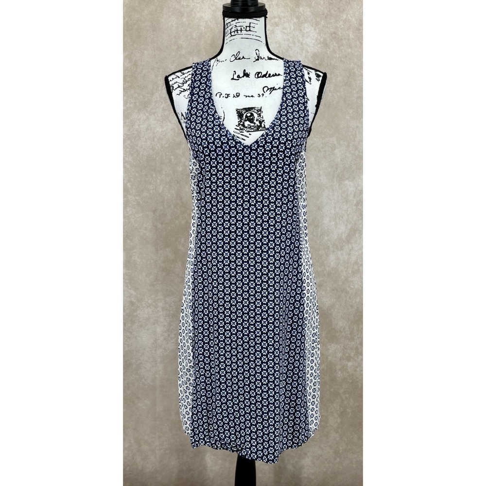 Tommy Bahama Sleeveless Dress Size Medium Blue White Print Open Back Tie‎ Rayon